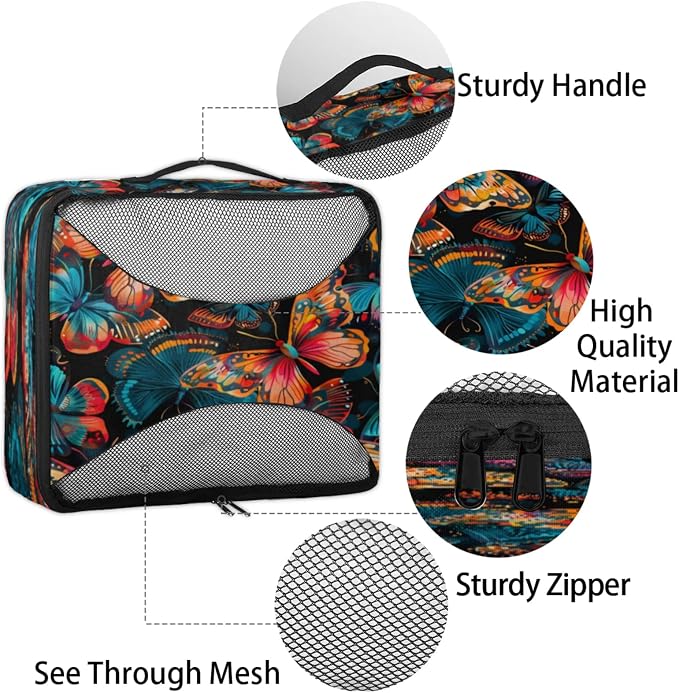 4 Set Packing Cubes for Travel, Butterfliesr Packing Cubes for Women, Travel Luggage Packing Organizers, Packing Cube Set, Colorful Butterfly