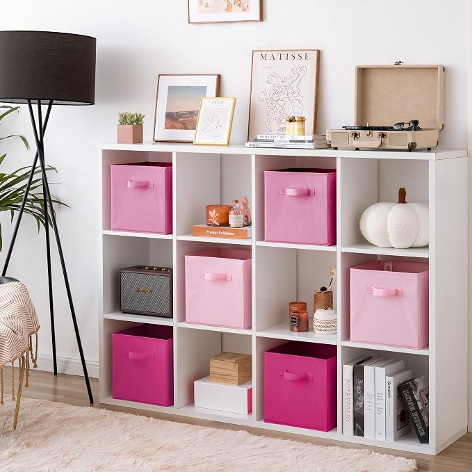 GRANNY SAYS 11x11 Cube Storage Bins, Cube Organizers, Pink Gradient, 6-Pack | Collapsible Storage Boxes with Thickened Base Plate, Sturdy Handles, Decorative Baskets for Shelves, Closet