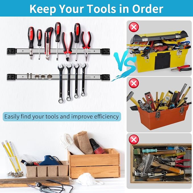 4 Pieces 18" Magnetic Tool Holder Strip, Stainless Steel Surface Tool Magnet Bar, Metal Tool Organizer Rack for Garage Organization, Easy To Install in Workshop, Mounting Screws Included