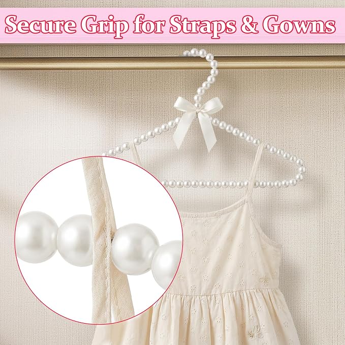 MAGICLULU 2 Pack Pearl Beaded Hangers for Kids, 11.8 x 7.5 Inch Plastic Baby Clothes Hangers with Bow, Non Slip Toddler Nursery Closet Organizer for Girl Dress, Dog Pet Apparel (White)