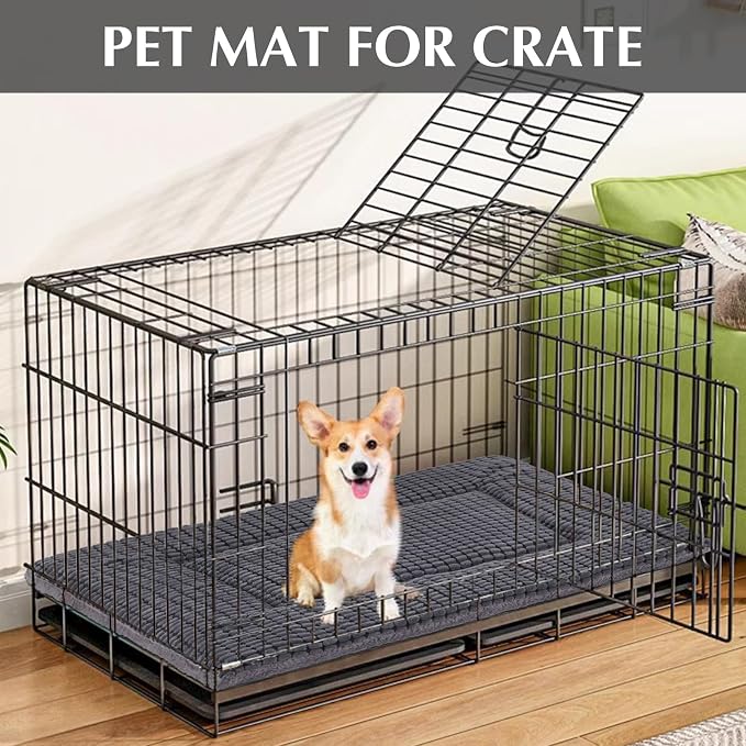 BVAGSS Reversible Dog Crate Pad, Memory Foam Pet Bed Mat, Soft Warm Machine Washable Sleeping Kennel Mattress for Small Medium Dogs XH079 (30''x20''x1.6'',Light Grey)