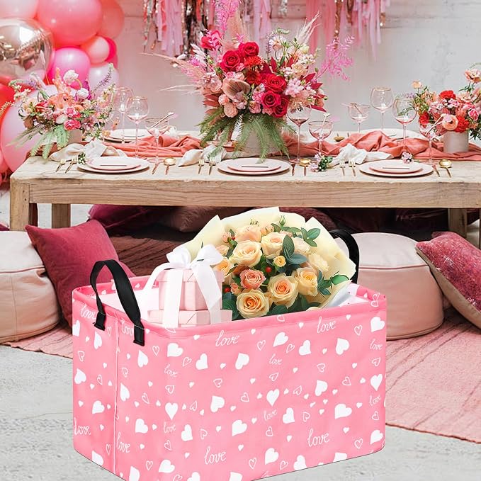 Kid Storage Basket Gift Shelf Basket Toy Storage Bin, Nursery Basket Organizer Box for With Handles for Room Deco Heart Pattern Valentine's Storage Basket