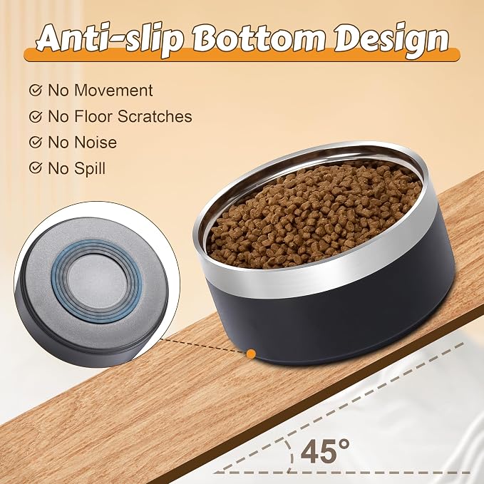 UPSKY 27oz Elevated Stainless Steel Dog Bowls Non-Slip Wooden Stand Black | Double Bowls, Raised Feeding, Reduces Neck Strain, For Small & Medium Dogs, Food and Water Use Indoor & Outdoor