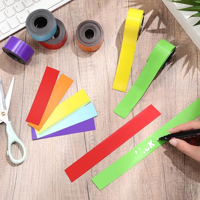 6 Pcs Dry Erase Magnetic Tapes for Classroom Colored Rainbow Adhesive Magnetic Strips Blank Sticky Labels Writable Sheet for Back to School Whiteboard Refrigerator DIY(1 in X 9.8 ft,Classic)