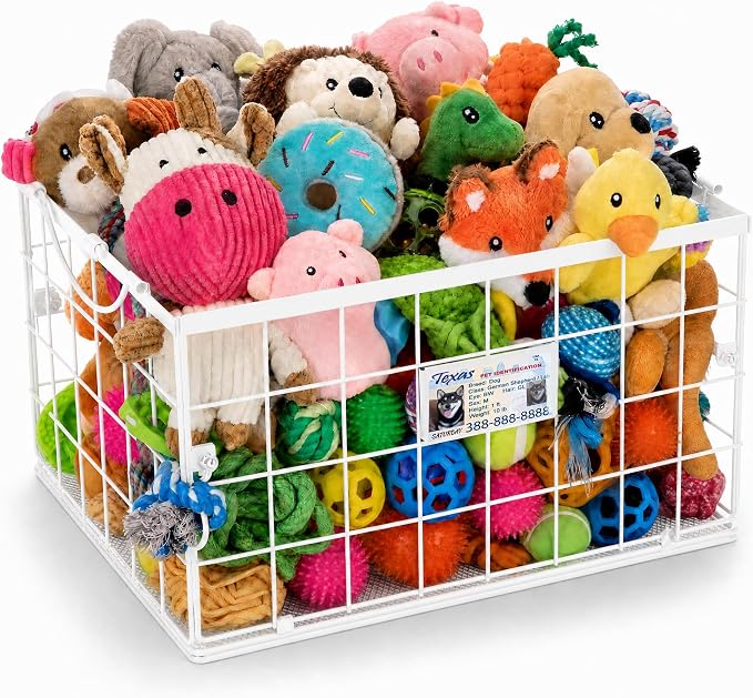 Dog Toy Basket, Storage Bin for Pet Toys, Organizer for Dogs (White, Large)