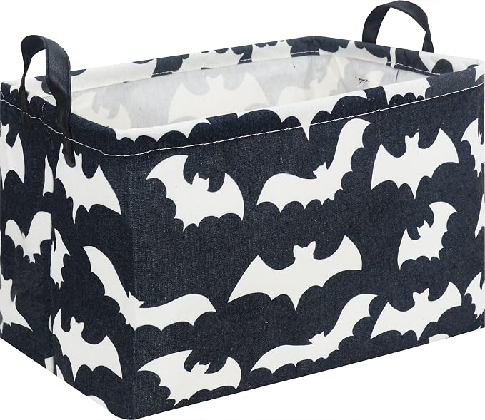 Rectangle Storage Basket with Handles,Collapsible Storage Bin,Books Box,Gift Basket(Bat)