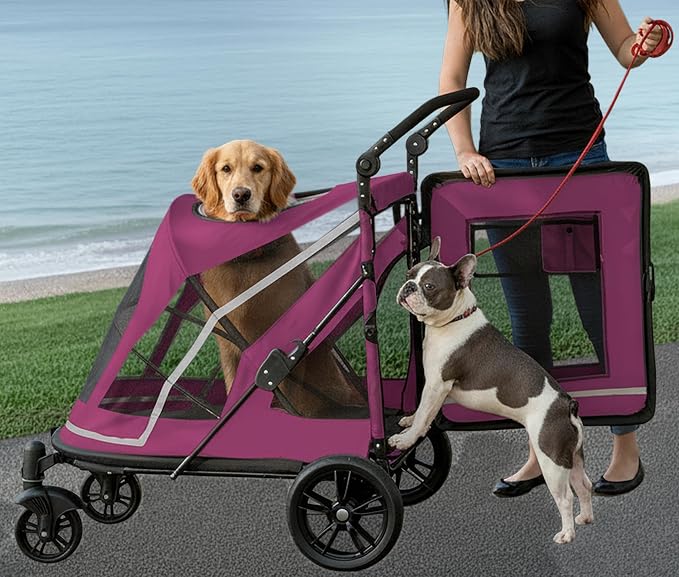 Pet Gear No-Zip Expedition Pet Stroller, Dark Lilac | Dual Entry, Push Button Zipperless Entry, For Single or Multiple Dogs/Cats, Gel-Filled Tires