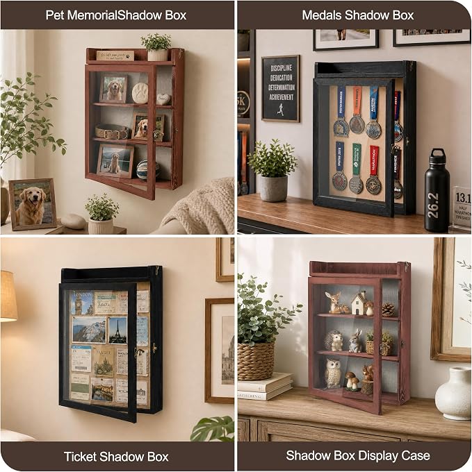 11x16 Pet Memorial Shadow Box Frame with Shelves, Brown