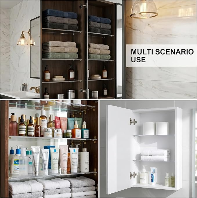 4 Pcs Medicine Cabinet Shelves 13.3 Inch Acrylic Medicine Cabinet Shelf Replacement for Living Room Bathroom Kitchen Wall Mounted Shelving Cabinet