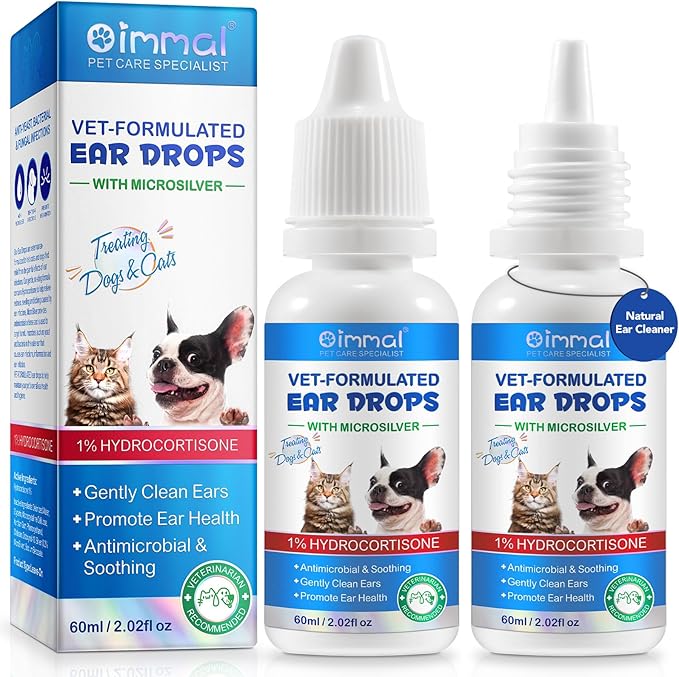 ZIXAOK 2PCS Dog & Cat Ear Infection Treatment Drops, Pets Ear Cleaning Drops with 1% Hydrocortisone for Dog & Cats Yeast Infection, Itchy Ear Relief, Treats Ear Infections for Dogs & Cats