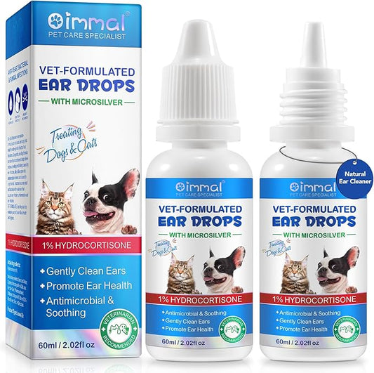 ZIXAOK 2PCS Dog & Cat Ear Infection Treatment Drops, Pets Ear Cleaning Drops with 1% Hydrocortisone for Dog & Cats Yeast Infection, Itchy Ear Relief, Treats Ear Infections for Dogs & Cats
