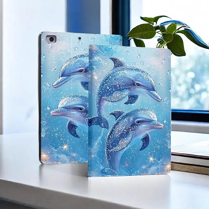 for Microsoft Surface Pro 8-13" 2021 Tablet Case,Auto Wake/Sleep,Adjustable Stand Protective Cover - Shiny Dolphin