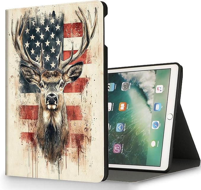 for Microsoft Surface Pro X/Pro X Plus-13 2019/2020/2021/2024 Tablet Case,Auto Wake/Sleep,Adjustable Stand Protective Cover - American Flag Deer