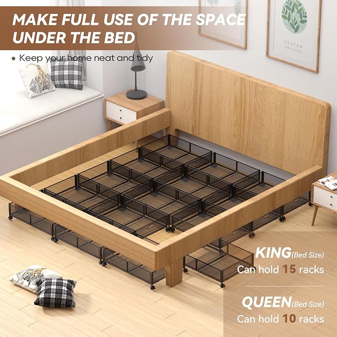Under Bed Storage with Wheels & Handle,Sturdy Metal,2 Pack,Black | Tool-free assembly, glide smoothly, easy reach, foldable, maxmazie low-profile beds, dorm, keep seasonal clothes, shoes fresh