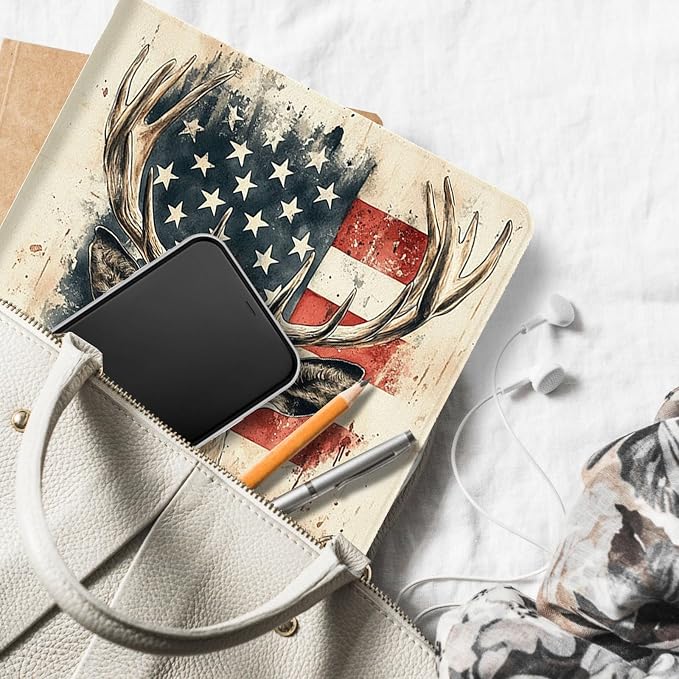 for Microsoft Surface Pro X/Pro X Plus-13 2019/2020/2021/2024 Tablet Case,Auto Wake/Sleep,Adjustable Stand Protective Cover - American Flag Deer