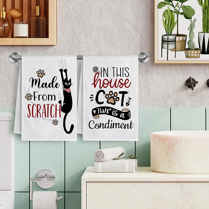 Bonsai Tree Cat Kitchen Towels Set of 4, Cat Lover Gifts for Mom Women, Cute Funny Dish Tea Towels Housewarming Gifts for New Home Decor