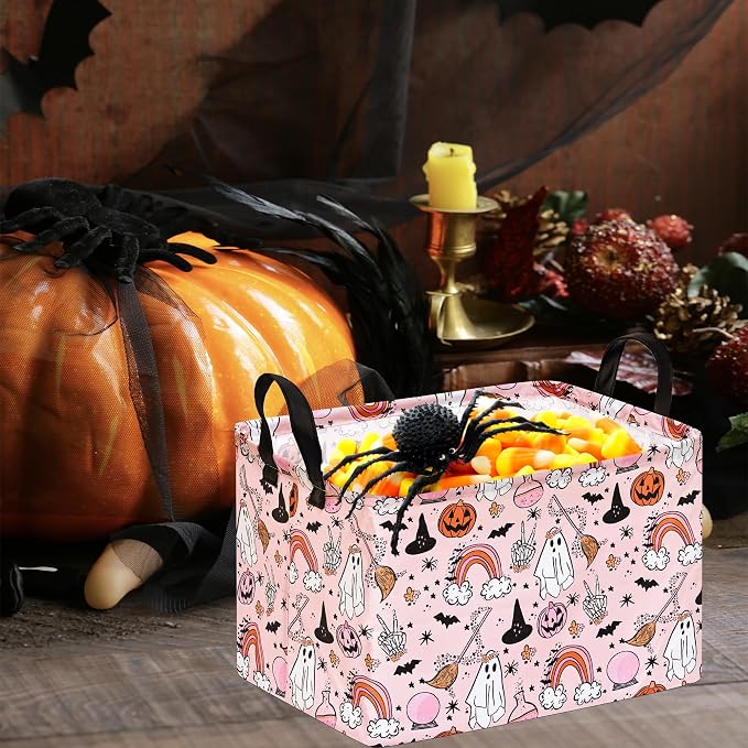Gost Pattern Halloween Storage Basket Shelf Basket Storage Bin, Nursery Basket Organizer Box for With Handles for Room Deco