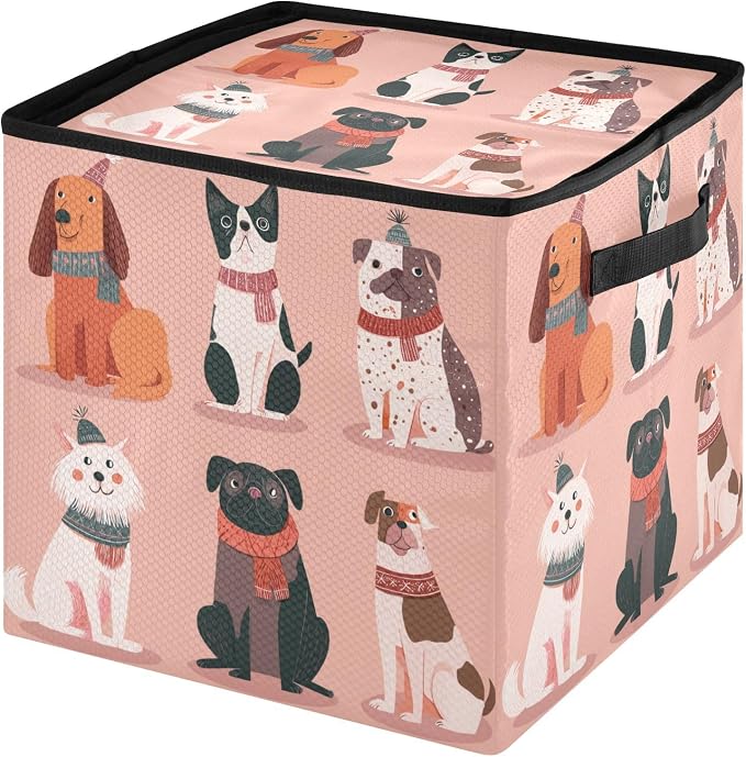 OTVEE Christmas Ornament Storage Box Holiday Decoration Organizer Stores upto 64 Holiday Ornaments Adjustable Dividers Tear-Proof Fabric Christmas Pet Design
