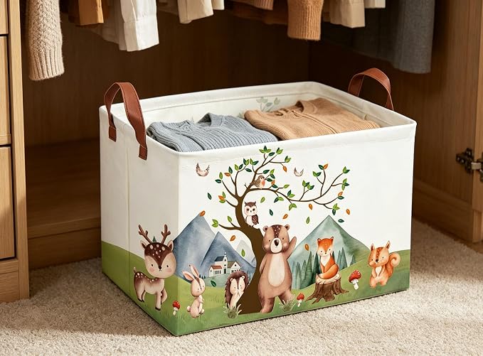 Animal Baskets Cute Storage Bins Rectangular Storage Bin Organizer Book Box ,Animals Room Decor(Mountain animal)