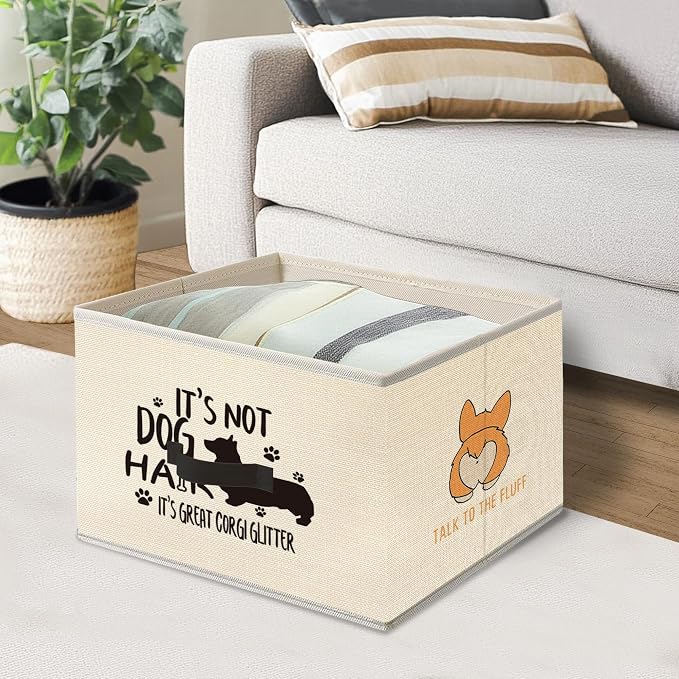 Mancheng-zi Funny Corgi Dog Collapsible Storage Bins, Corgi Gifts for Lovers Women, Pet Lover Gifts, Funny Dog Toys Books Clothes Storage Organizer Baskets for Living Room Bedroom, Set of 2