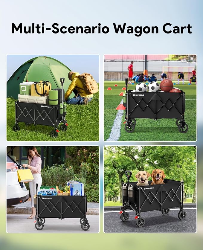 Collapsible Wagon Cart with Wheels, 440LBS for Grocery Shopping Camping | 200L Capacity Wagons Carts Foldable,Heavy Duty Foldable Wagon,Portable Utility Carts for Camping Grocery Garden Shopping