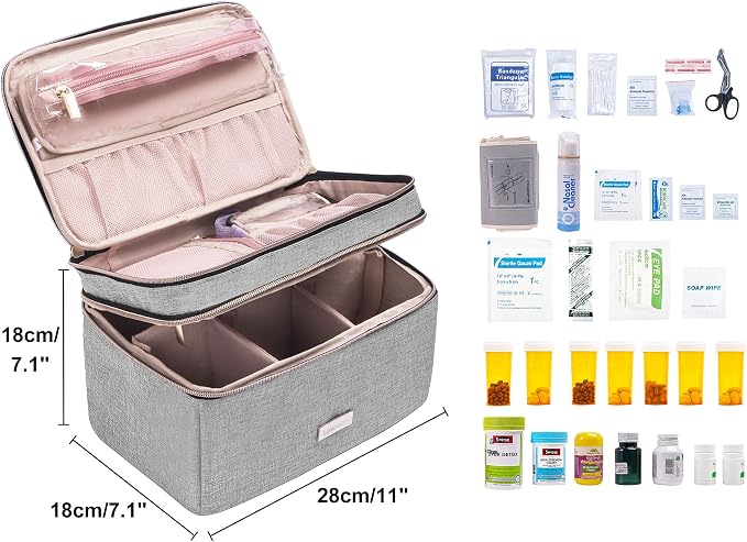 Lexeeco Medicine Storage Bag Pill Bottle Organizer with Portable Small Pouch Travel Medication Bottle Organizer for Emergency Home First Aid Box Kit (Gray) | Medication Case with Lockable Zipper for Pill,Vitamin,Medicine Storage Box for College Dorm St...