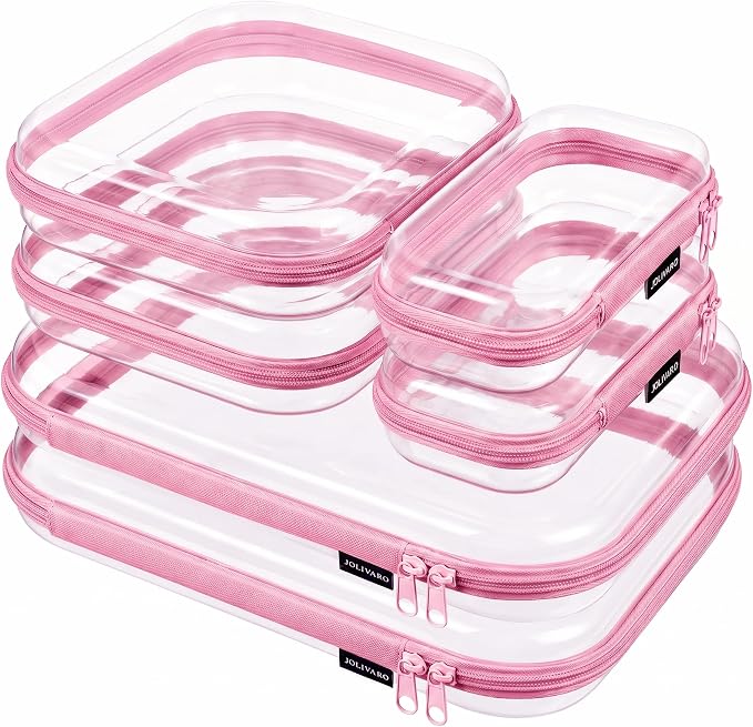 Clear Hard Shell Zipper Case Makeup Storage Organizer Pouches TSA Approved | Travel organizer bags for toiletries, cosmetics, electronics & diaper bins. Multi-size for office, camping, beach & home