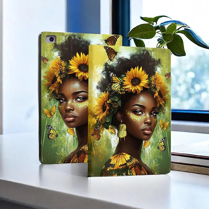 for Microsoft Surface Go 4/3/2/1-10.5" 2021 Tablet Case,Auto Wake/Sleep,Adjustable Stand Protective Cover - Sunflower Butterfly African Girl