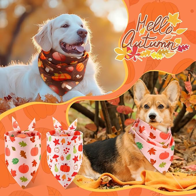 Abbylike 50 Pcs Fall Dog Bandanas Bulk, Autumn Harvest Pumpkin Pattern