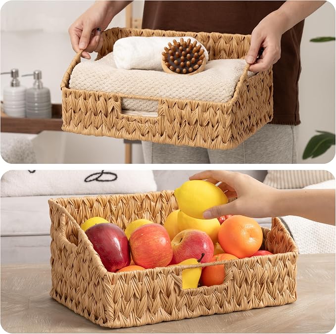 GRANNY SAYS Wicker Storage Basket for Shelves, Large Wicker Basket | Wicker Storage Baskets for Pantry, Open Front Basket for Shelves, Kitchen Storage Baskets, Decorative Basket for Home Decor