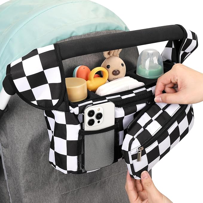 Accmor Universal Stroller Organizer with Insulated Cup Holder Detachable Phone Bag and Shoulder Strap,Stroller Bag Caddy Organizer for Uppababy, Baby Jogger, Britax Strollers