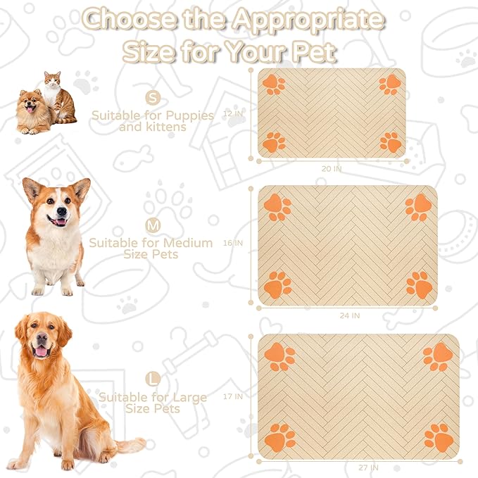 Pet Feeding Mat-Absorbent Dog Feeding Mat for Food and Water Bowl,No Stains Pet Placemat,Quick Drying Water Dispenser Mat for Dog and Cat,Easy to Clean Dog Accessories(L,Light Brown)