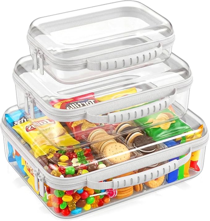 Clear Hard Shell Organizer Cases, 3 Pack with Handle | Durable PET shell with water-resistant, scratch-resistant surface for travel, toiletries, electronics and toys
