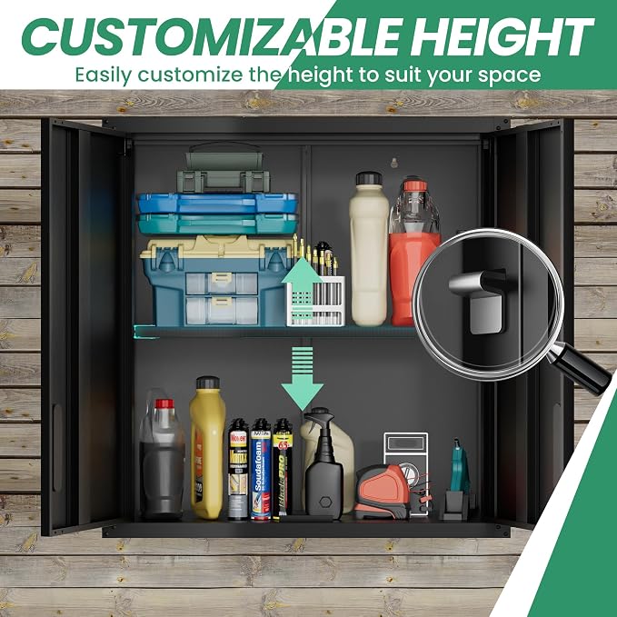 Garage Wall Cabinet,29.5" W Wall Mounted Garage Cabinets with Adjustable Shelf,Heavy Duty Lockable Metal Cabinet,Secure Hanging Tool Cabinet for Basement,Laundry Room,Basement,Workshop,Black