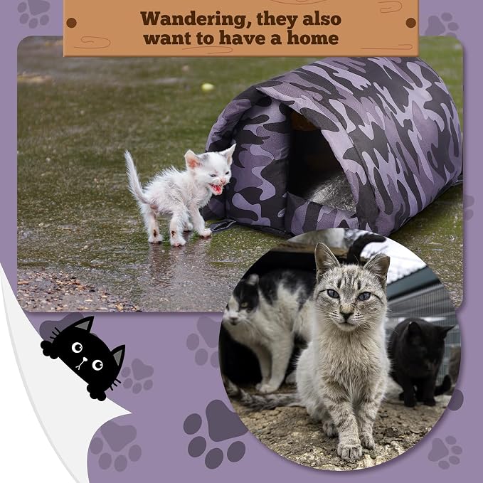 Doublefill 3 Pcs 16.5'' x 12'' x 11'' Cat Houses for Outdoor | Weatherproof Waterproof Rainproof, Cotton Padded Interior for Warmth, Tent Design, for Indoor Garden Patio Use