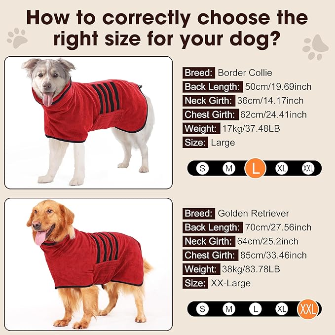 Microfibre Dog Bathrobe Towel Wrap Super Absorbent Dog Drying Coat Bath Robe for Puppy, Medium & Large Dogs, Fast Drying, Adjustable