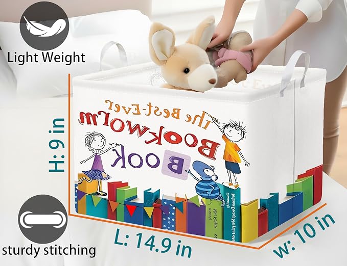 Large Kids Book Storage Bin Collapsible Nursery Toy Basket Canvas Teacher Crate Room Classroom Box Organizer Decor(Color Book)