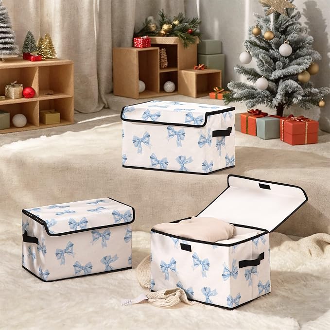 Stackable Clothes Storage Bins with Lids 3 Pack | Closet Organizers Fabric Box for Home and Office,Blanket Clothes Organizers,Under Bed Storage Containers