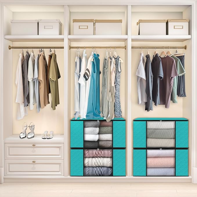 10 Pack Storage Bags for Clothes Blanket Storage Bins with Lids | Foldable Closet Organizers with Zippers,Window and Handles,Fabric Storage Bins for Sweater,Comforter,Bedding,Dorm essentials