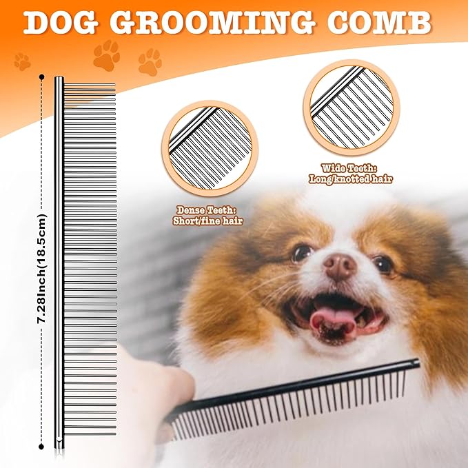 Dream Reach Dog Grooming Scissors - Professional 7.5 Inch Pet Scissors Sharp and Durable Shears Set Thinning, Chunker, Straight, Curved Shears and Comb for Dog Cat Pet, Black