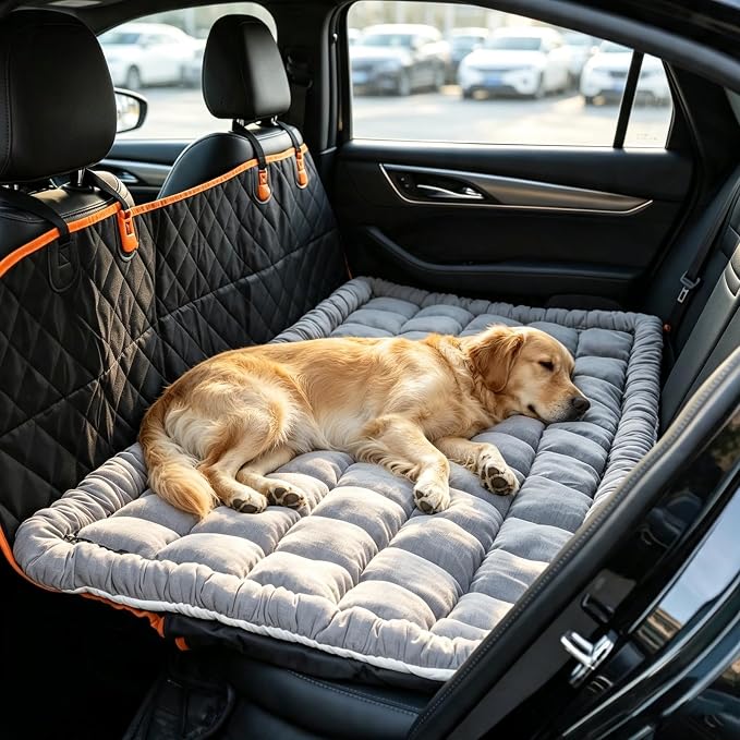 Backseat Dog Bed Mat, Dog Mat for Car Backseat Extender, 24.8'' x 54'' Non-Slip Travel Pet Blanket for Back Seat, Washable, Soft & Scratch-Proof, Universal Fit for Car, SUV, Truck, 2'' Thick