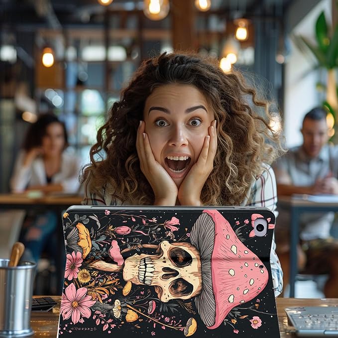 for Microsoft Surface Go 4/3/2/1-10.5" 2021 Tablet Case,Auto Wake/Sleep,Adjustable Stand Protective Cover - Skull Mushroom Flower