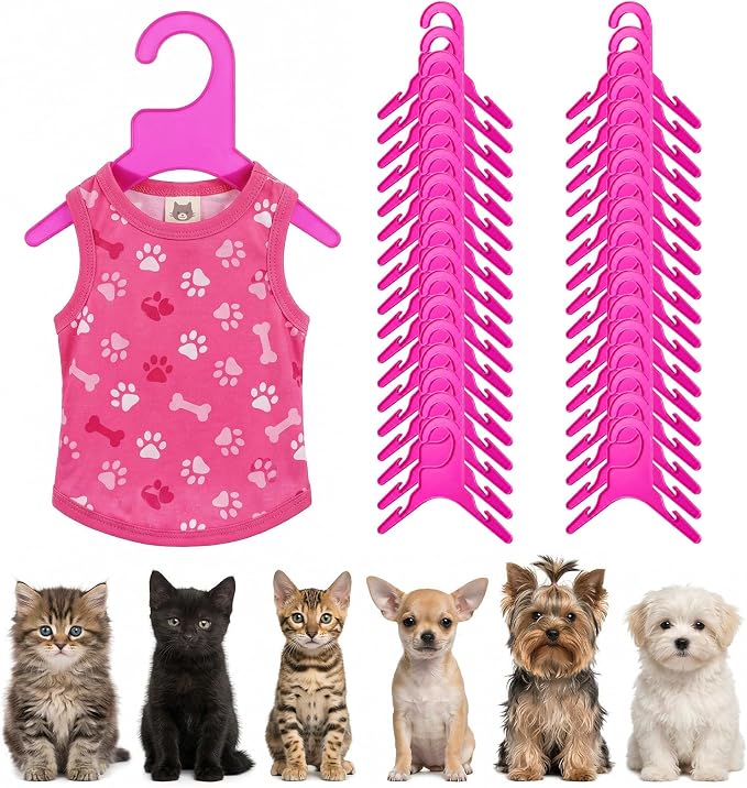 36 Pcs Pet Clothing Hanger, Plastic Anti-Skid Dog Puppy Cat Clothes Clothing Rack, Mini Cute Red Pet Apparel Hangers, Space-Saving Puppy Drying Racks for Cats Small Animals (Red)