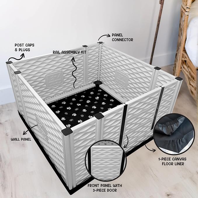 EZclassic Dog Whelping Box - Washable Pee Pad, Large 48"x48"x28" | Tall 48x48x28 breeder whelping box with high walls, durable customizable panels, quick setup, and easy cleaning