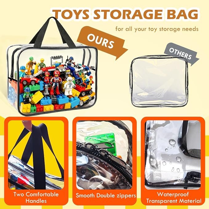 8-Pack Clear PVC Toy Organizers and Storage Bags with Zipper,Waterproof Organizer for Building Blocks, Puzzles,Board Games & Magnetic Toys,All-in-One Toy Organizers and Storage Solution