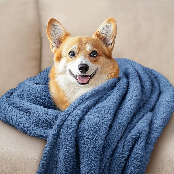 Luciphia 1 Pack 3 Calming Dog Blanket Fluffy Premium Fleece Pet Blankets Soft Sherpa Throw for Dogs Puppy Cat Haze Blue Large (41" x31") | Fluffy Throw Blanket Washeble for Crate Bed Couch Indoor. Cozy Pet Blanket, Puppy Essentials Dog gift,Haze Blue,L...