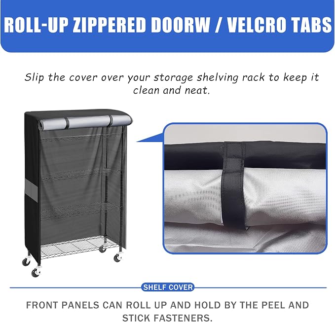Wire Shelf Cover 60x24x72 Heavy Duty 600D Waterproof Dustproof Zipper Cover | dustproof shelf cover with zipper fits 60x24x72 metal racks for garage warehouse storage protection
