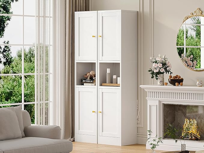 67" H Tall Bathroom Cabinet,Narrow Pantry Cabinet,Tall Narrow Bathroom Storage Cabinet, Metal Cabinet, White Floor Cabinet,Skinny Storage Cabinets with 4 Adjustable Shelves