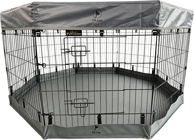 PJYuCien Puppy Playpen with Top Cover & Bottom Pad, 8 Panels 30" H, Gray | 24"W, Small Pet Safe Sanctuary, Foldable Octagonal Pen, Versatile, Indoor & Outdoor, Backyard Pasture, Protects Floors