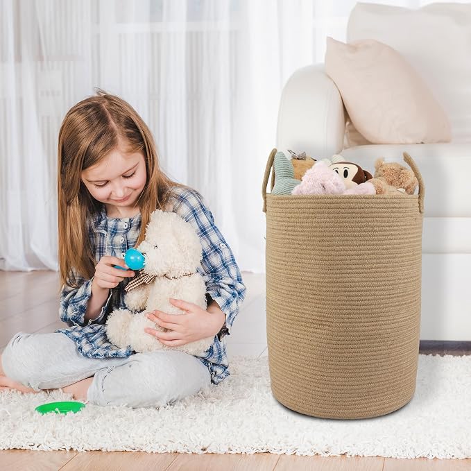 XUANGUO Laundry Basket Laundry Hamper for Clothes Jute Large | Woven Storage Basket for Living Room Bedroom Boho Tall Rope Baskets for Blanket Toys Pillow Towels Baby Nursery Hamper Bin